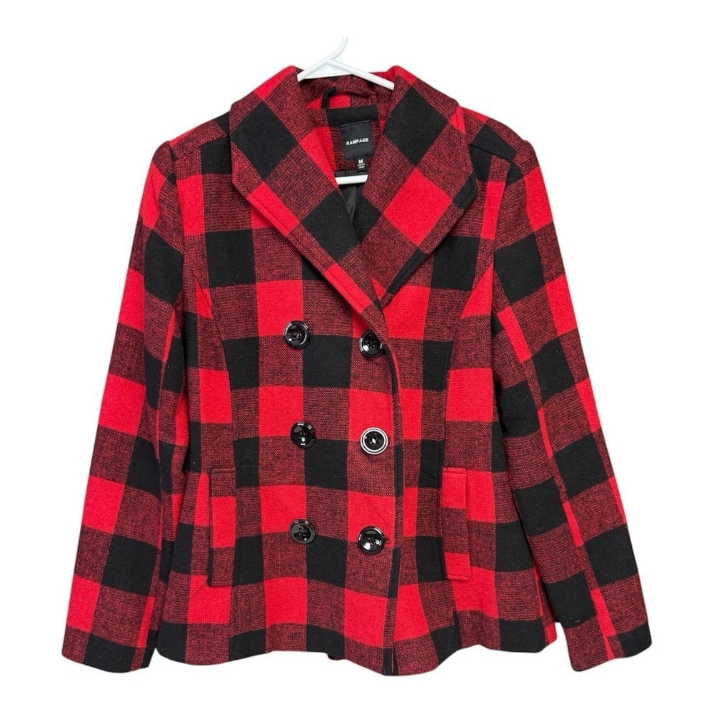 Rampage Red and Black Plaid Pea Coat size medium in great condition
